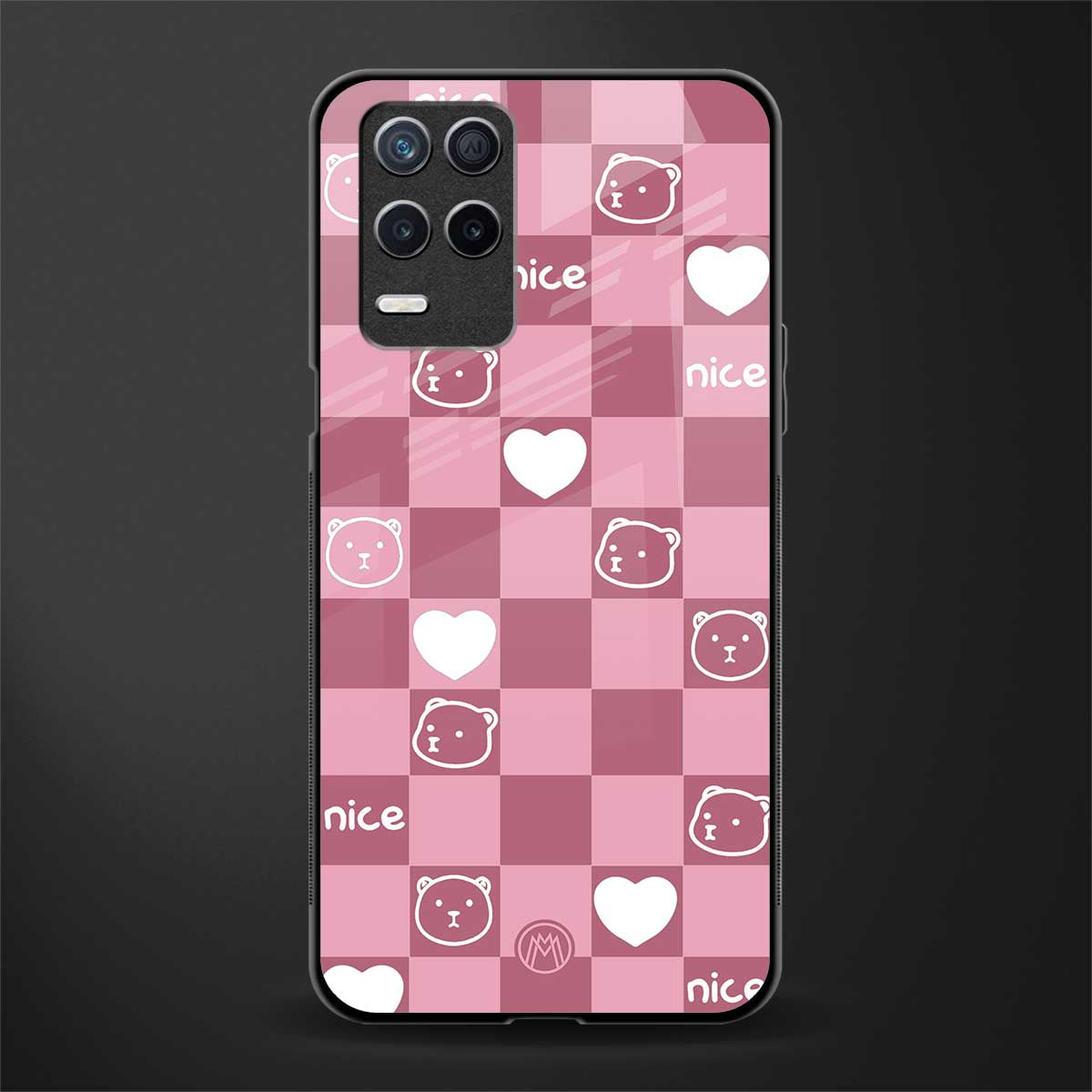 aesthetic bear pattern pink edition glass case for realme narzo 30 5g image