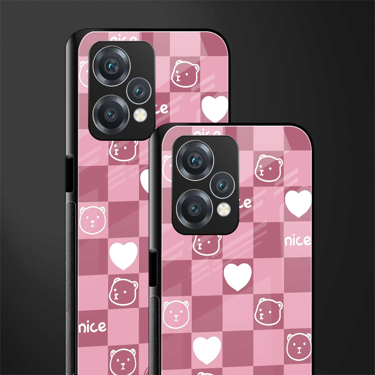 aesthetic bear pattern pink edition back phone cover | glass case for oneplus nord ce 2 lite 5g