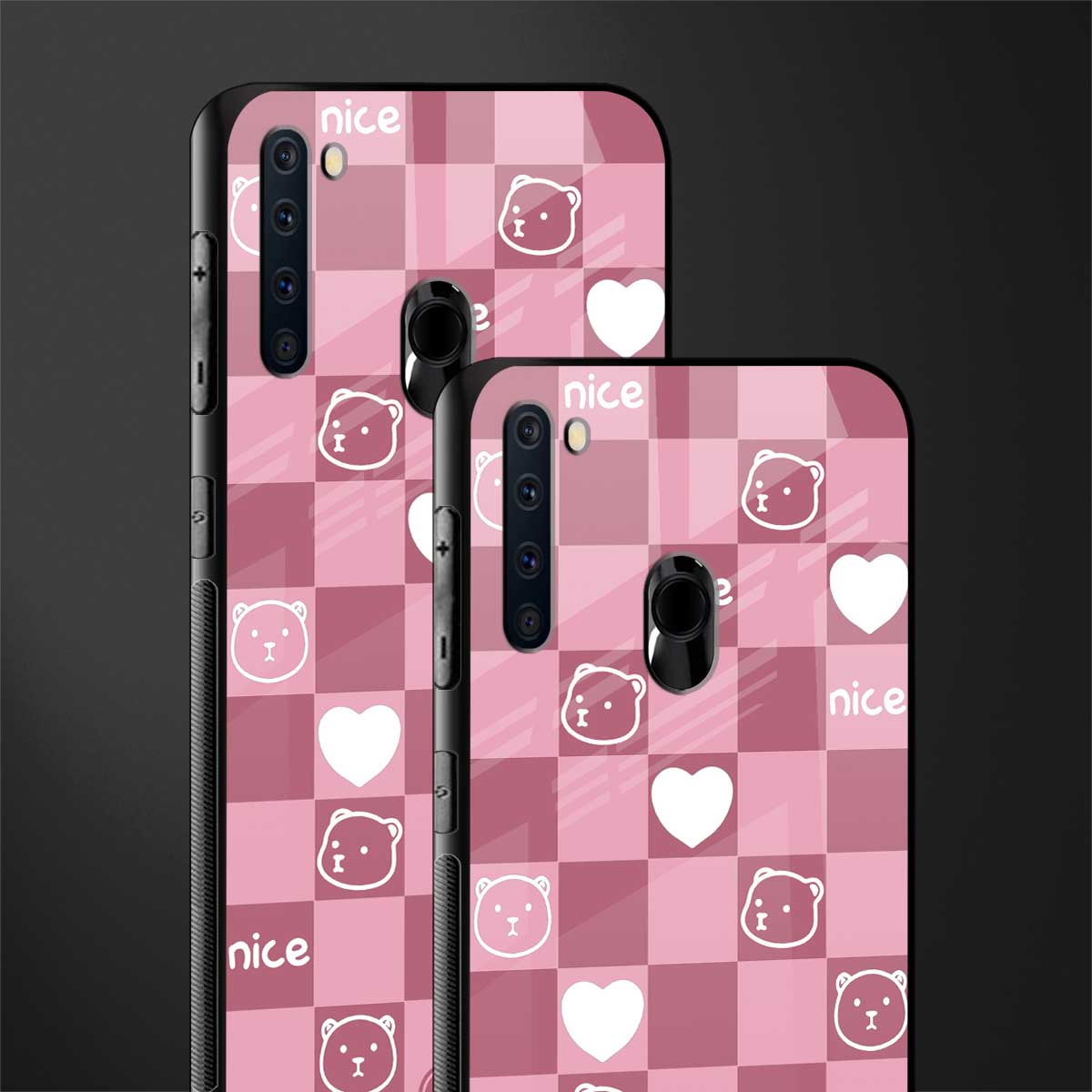 aesthetic bear pattern pink edition glass case for samsung a21 image-2
