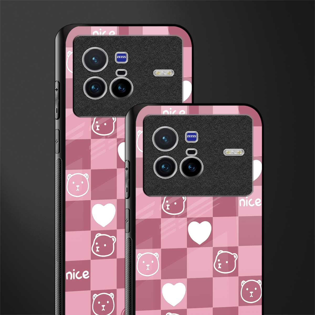 aesthetic bear pattern pink edition glass case for vivo x80 image-2