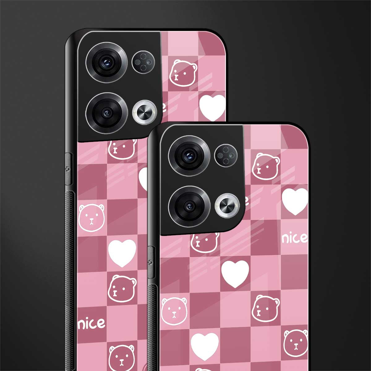 aesthetic bear pattern pink edition back phone cover | glass case for oppo reno 8 pro