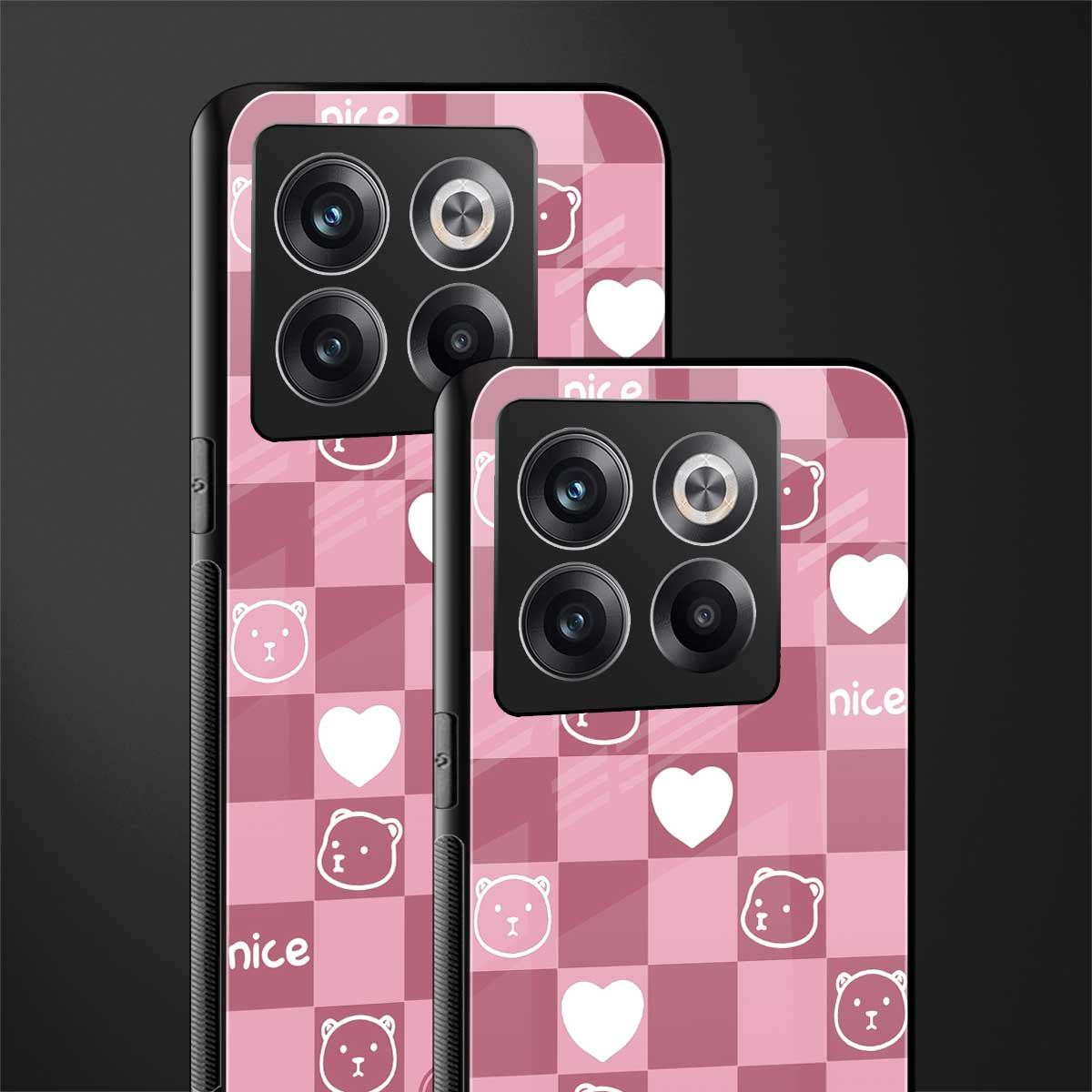 aesthetic bear pattern pink edition back phone cover | glass case for oneplus 10t