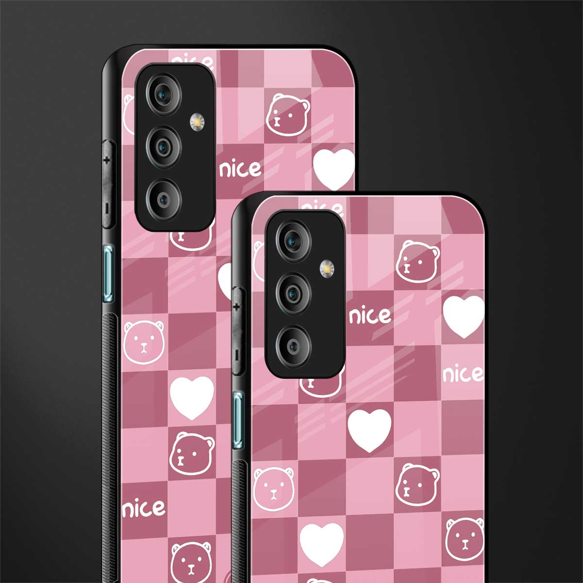 aesthetic bear pattern pink edition back phone cover | glass case for samsung galaxy f23 5g
