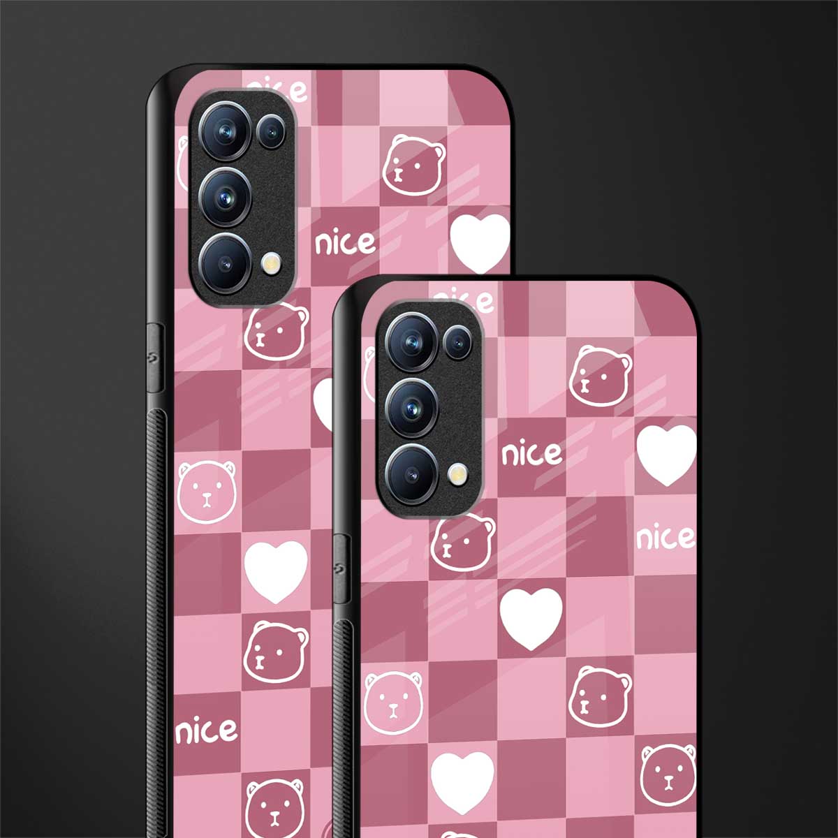 aesthetic bear pattern pink edition back phone cover | glass case for oppo reno 5