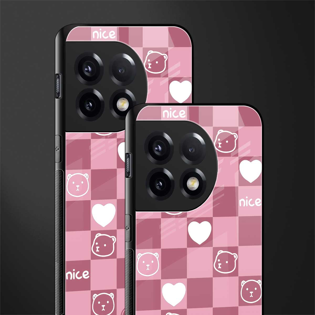 aesthetic bear pattern pink edition back phone cover | glass case for oneplus 11r