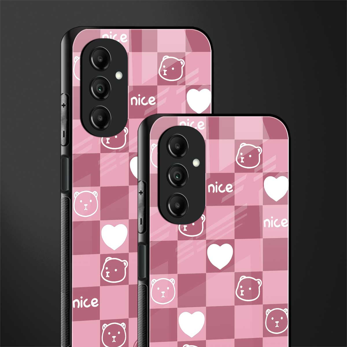 aesthetic bear pattern pink edition back phone cover | glass case for samsung galaxy a14 5g