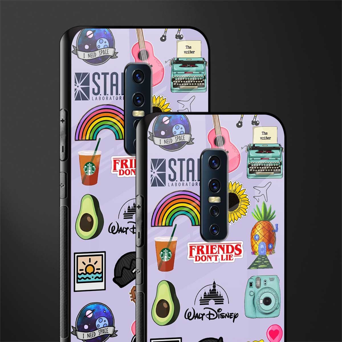 aesthetic stickers purple collage glass case for vivo v17 pro image-2