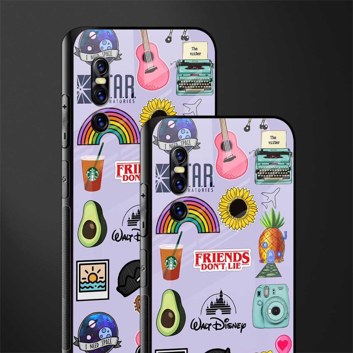 aesthetic stickers purple collage glass case for vivo v15 pro image-2