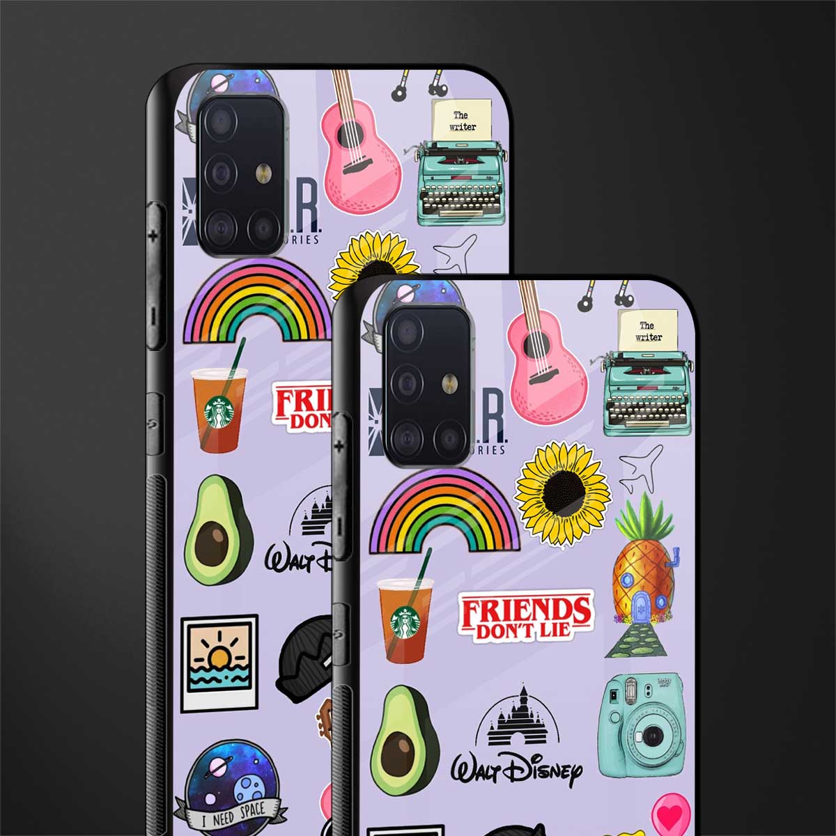 aesthetic stickers purple collage glass case for samsung galaxy a71 image-2