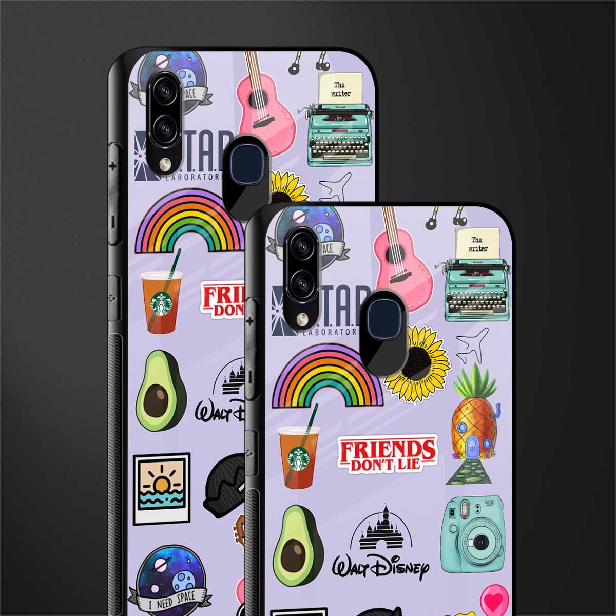 aesthetic stickers purple collage glass case for samsung galaxy a30 image-2
