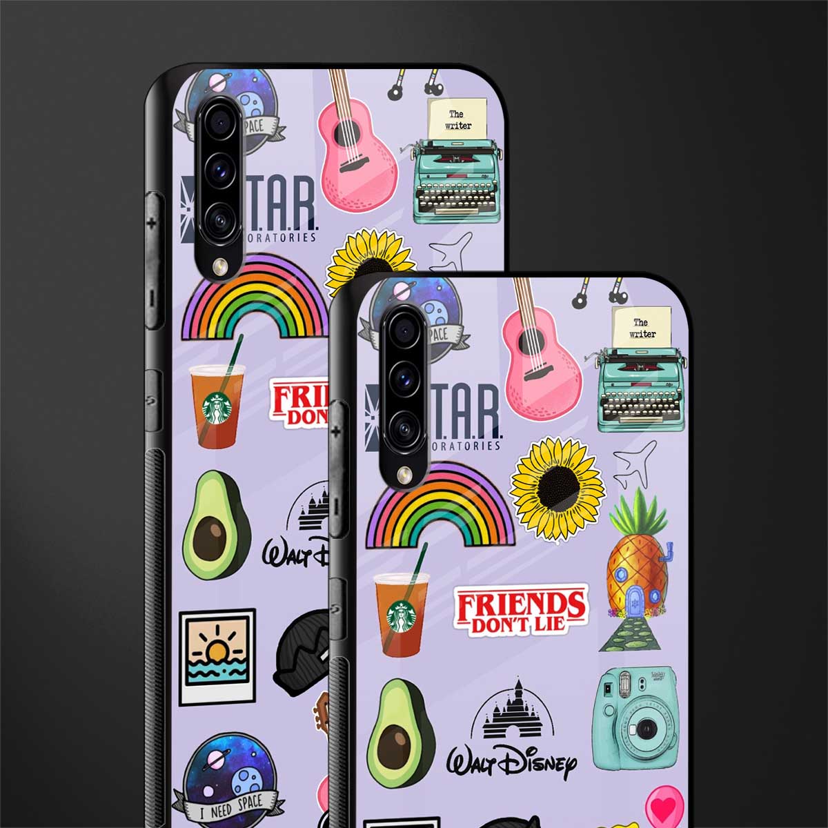 aesthetic stickers purple collage glass case for samsung galaxy a70 image-2