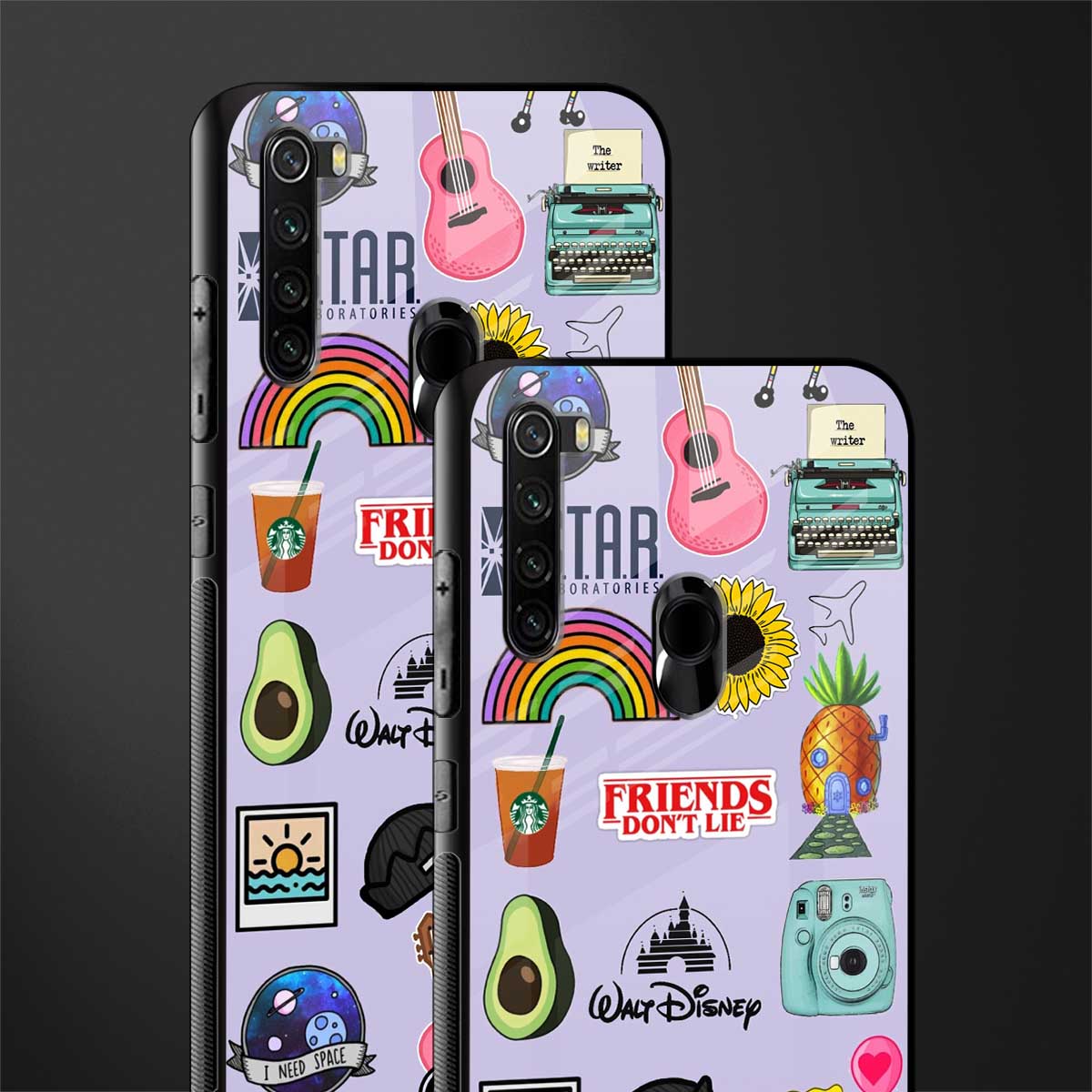 aesthetic stickers purple collage glass case for redmi note 8 image-2