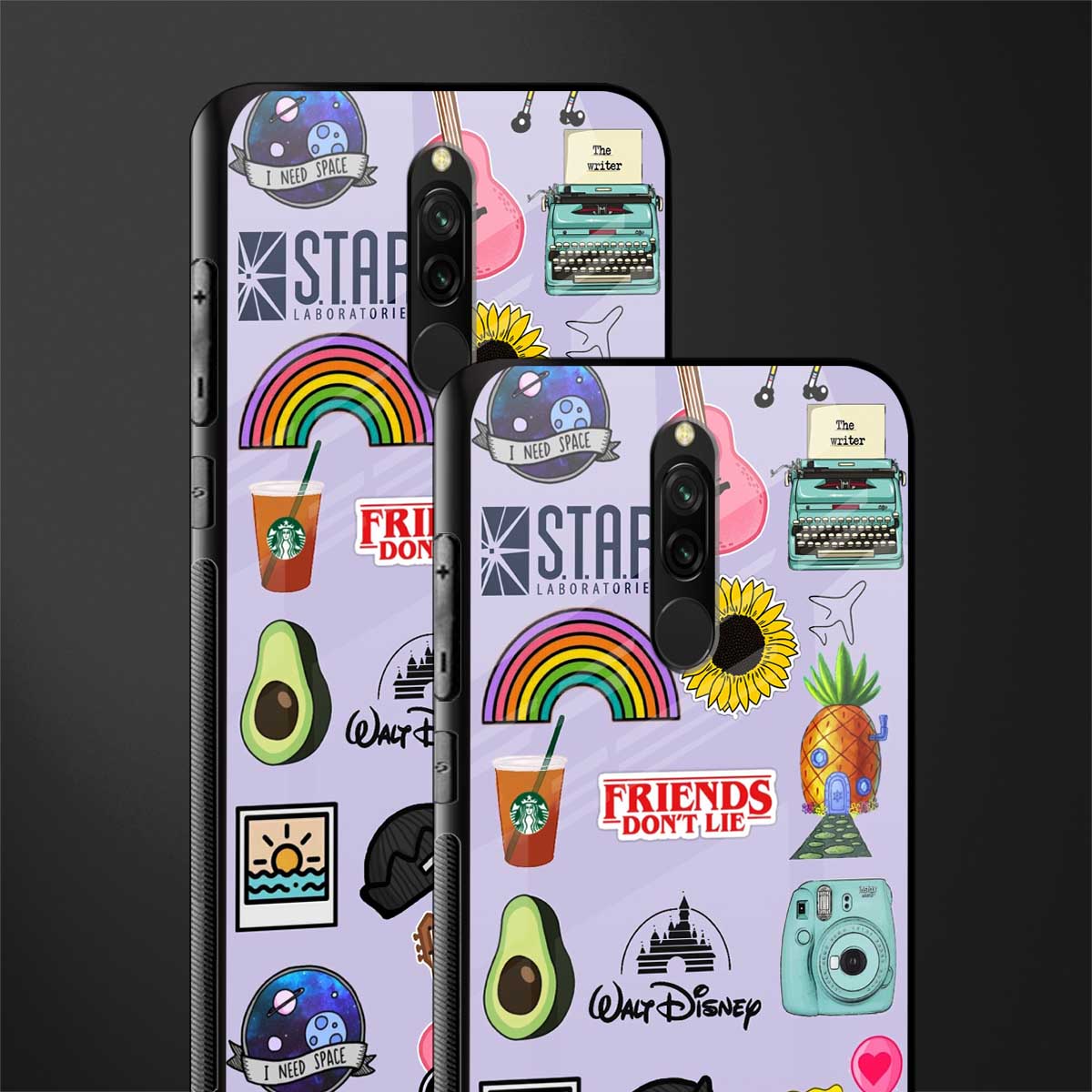 aesthetic stickers purple collage glass case for redmi 8 image-2