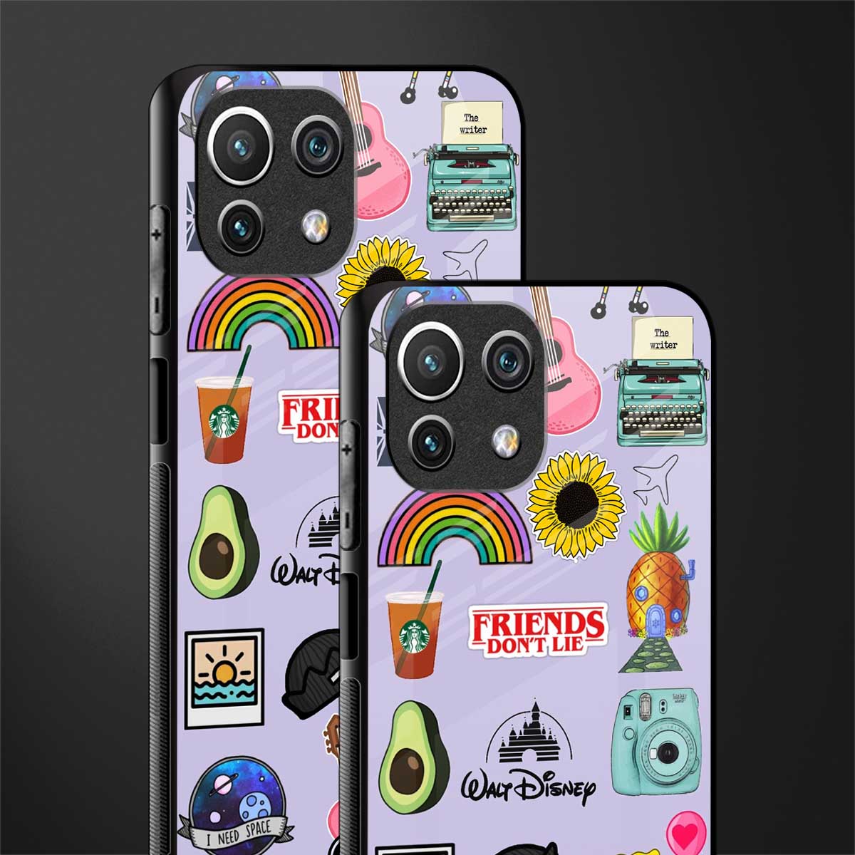 aesthetic stickers purple collage glass case for mi 11 lite image-2