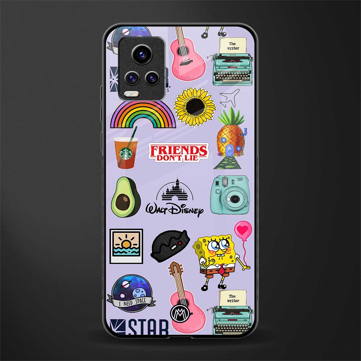 aesthetic stickers purple collage back phone cover | glass case for vivo y73