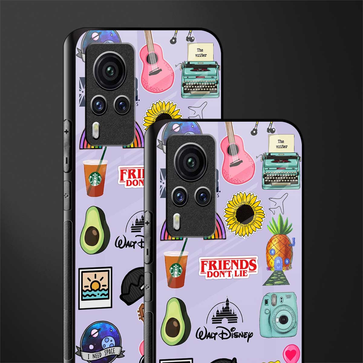 aesthetic stickers purple collage glass case for vivo x60 pro image-2