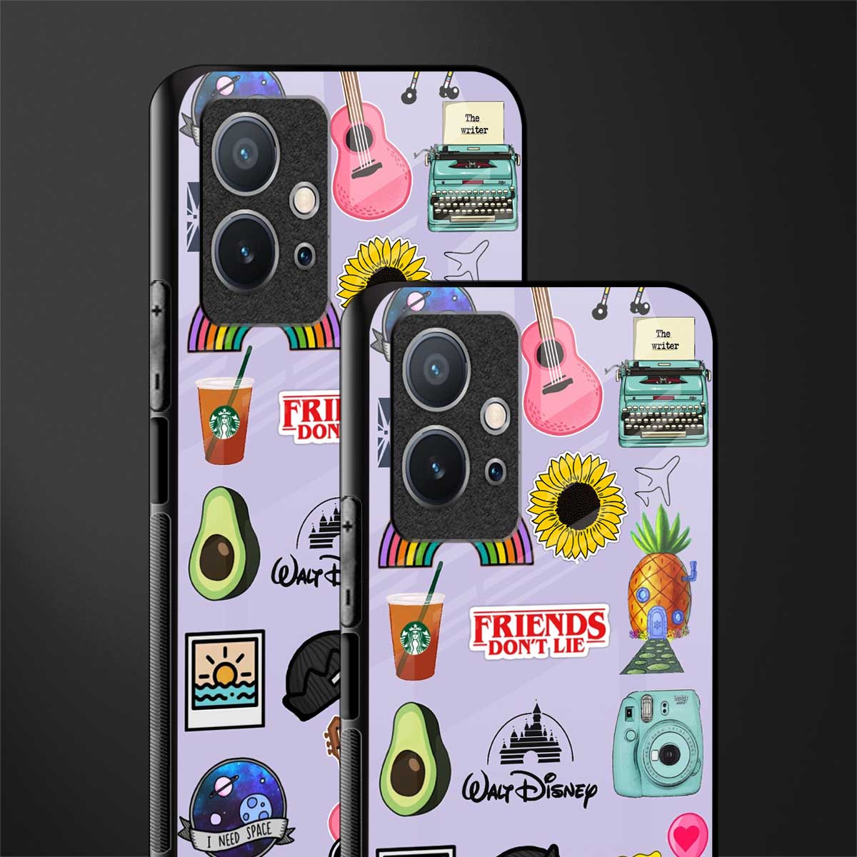 aesthetic stickers purple collage glass case for vivo y75 5g image-2