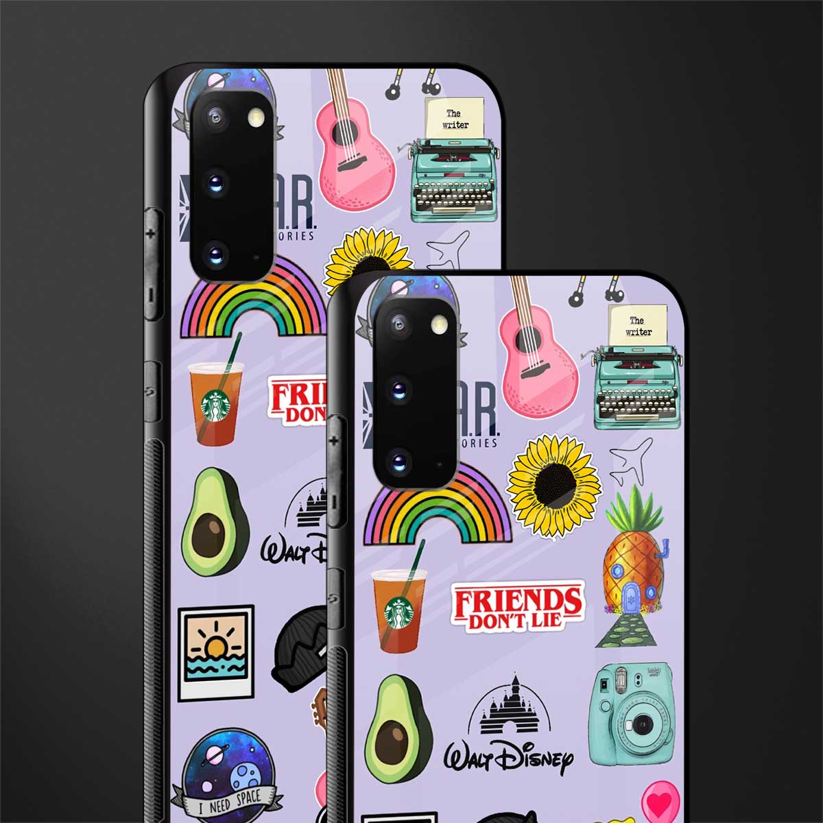 aesthetic stickers purple collage glass case for samsung galaxy s20 image-2