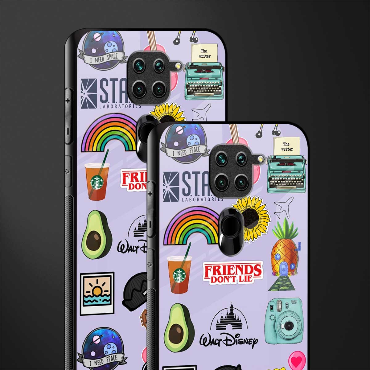 aesthetic stickers purple collage glass case for redmi note 9 image-2