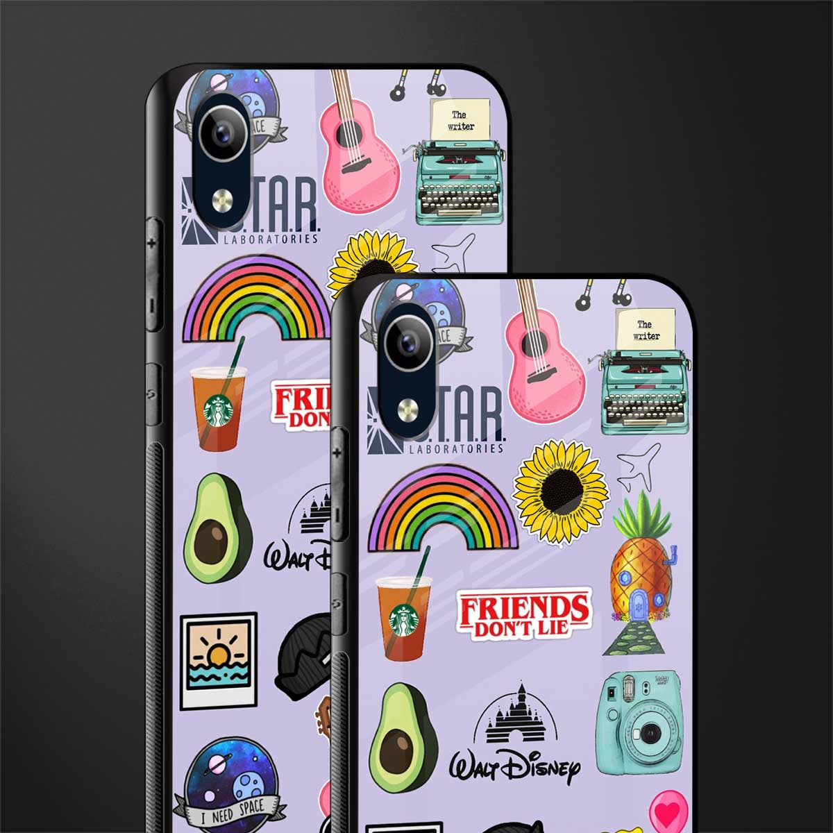 aesthetic stickers purple collage glass case for vivo y90 image-2