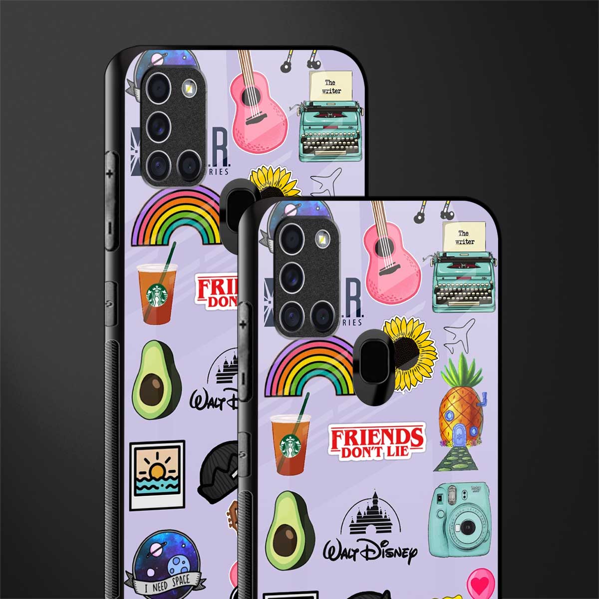aesthetic stickers purple collage glass case for samsung galaxy a21s image-2