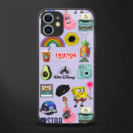 aesthetic stickers purple collage glass case for iphone 12 image