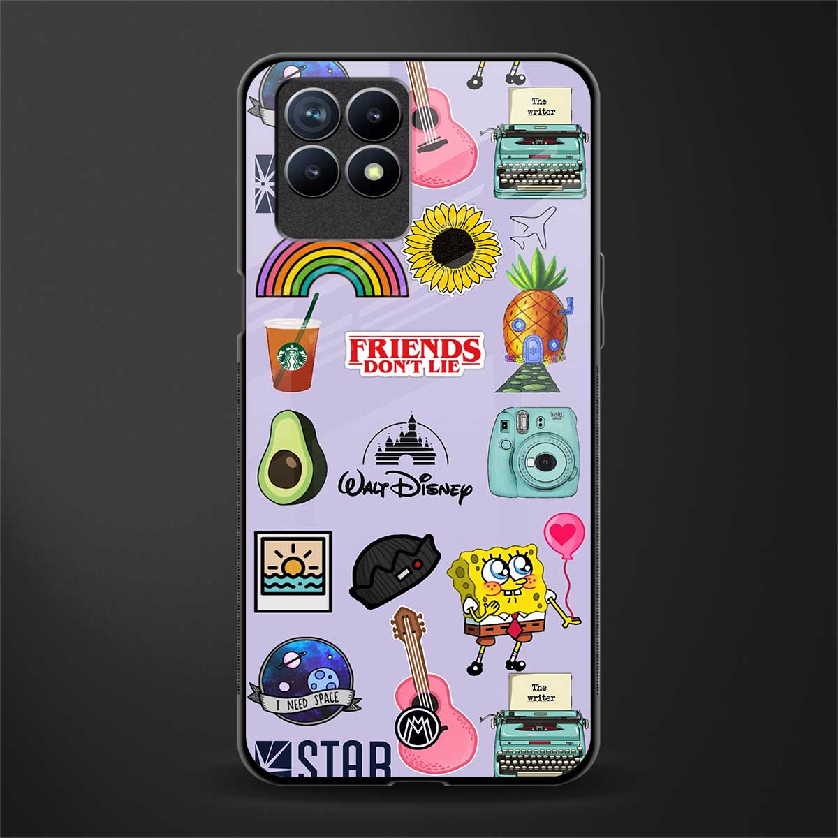 aesthetic stickers purple collage glass case for realme 8i image