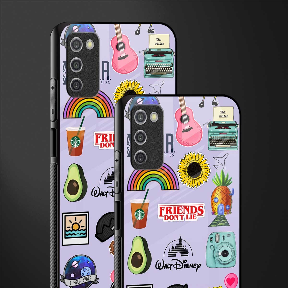 aesthetic stickers purple collage glass case for samsung galaxy a03s image-2