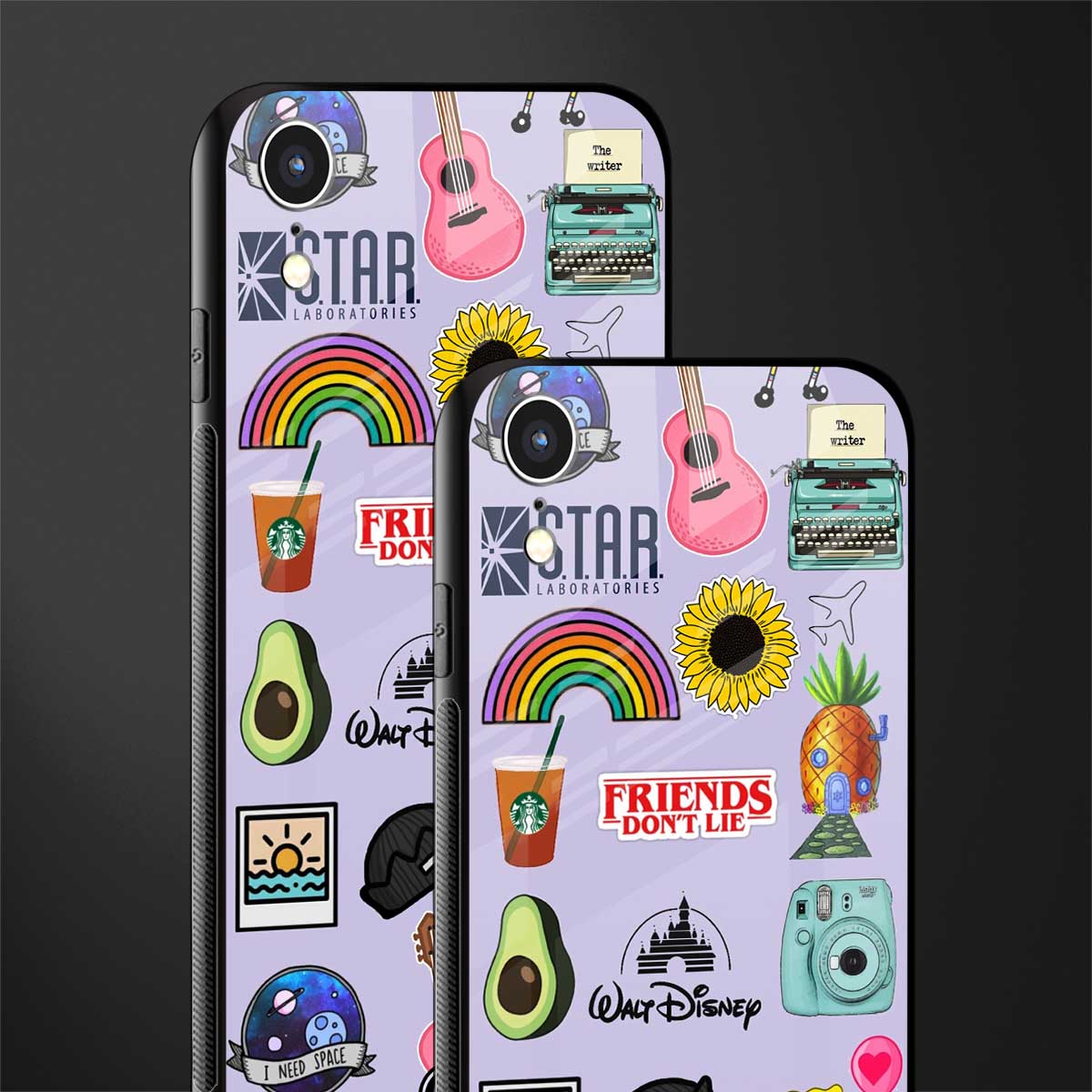 aesthetic stickers purple collage glass case for iphone xr image-2