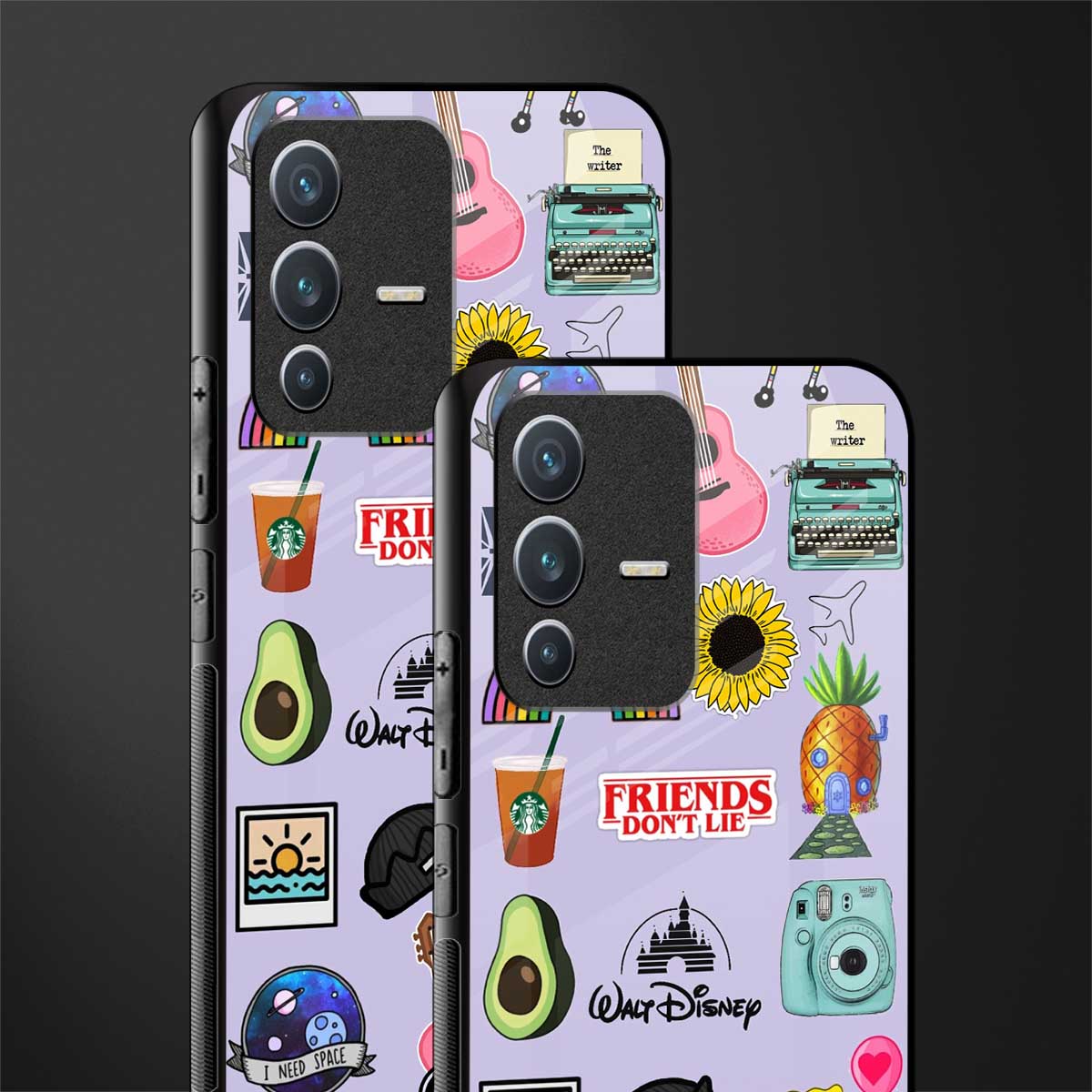 aesthetic stickers purple collage glass case for vivo v23 5g image-2
