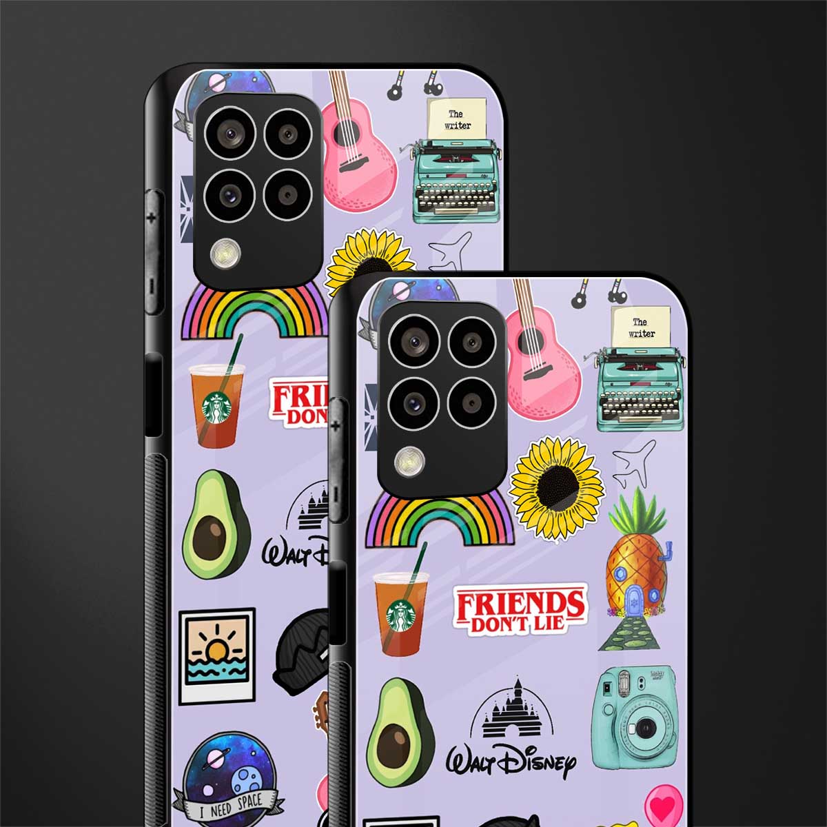 aesthetic stickers purple collage back phone cover | glass case for samsung galaxy m33 5g