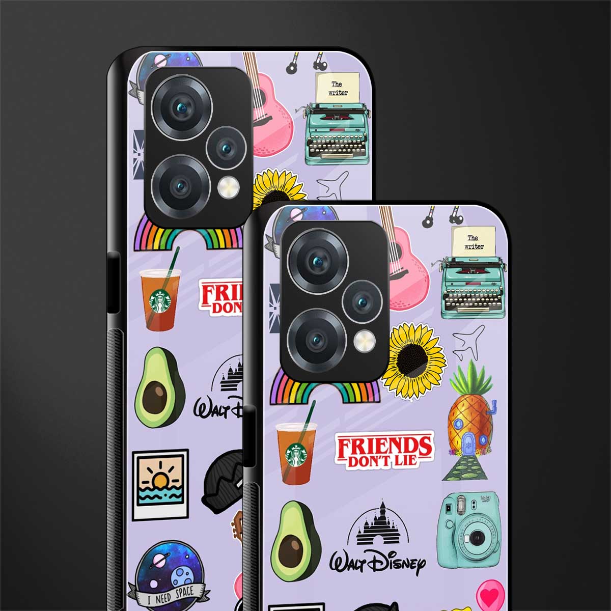 aesthetic stickers purple collage back phone cover | glass case for oneplus nord ce 2 lite 5g