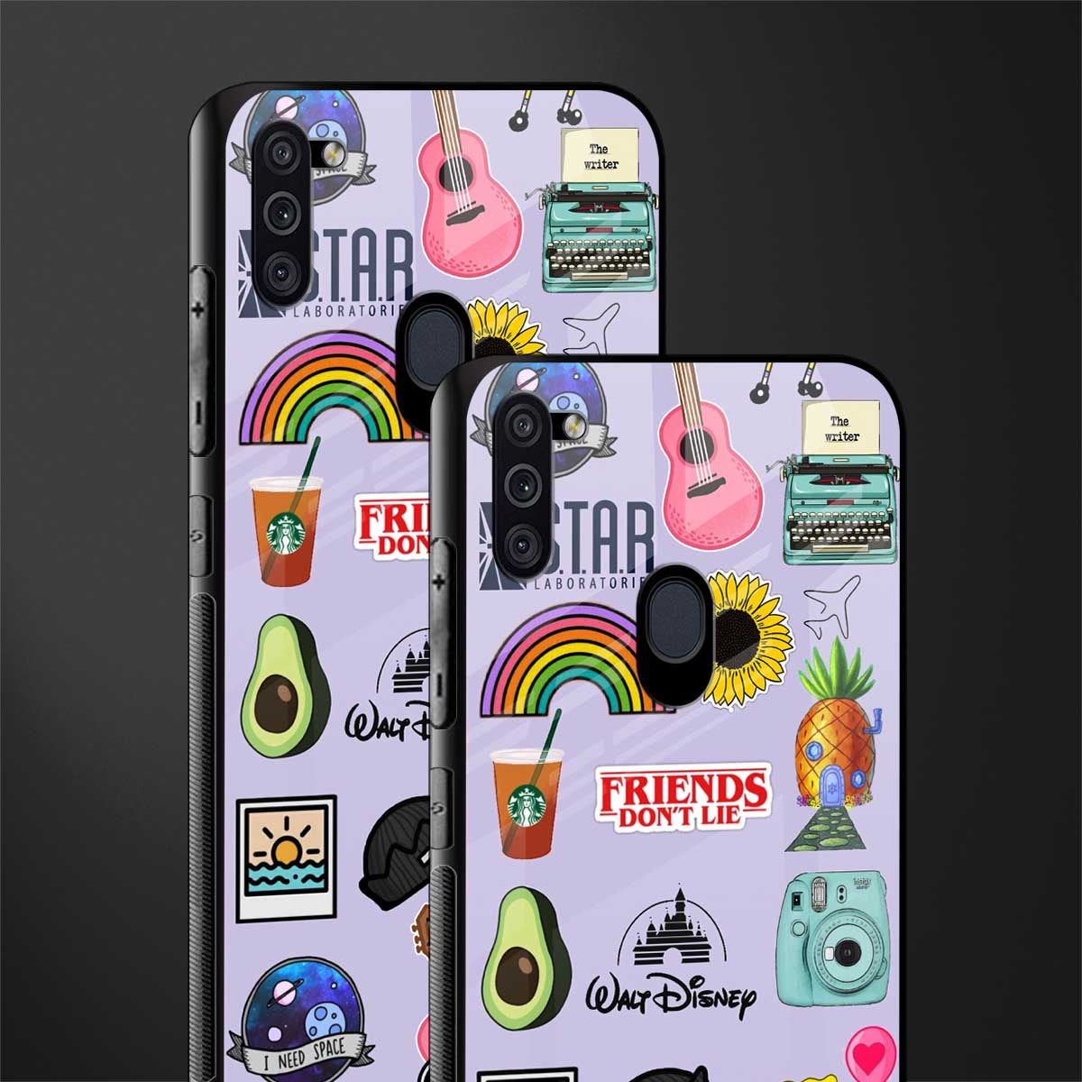 aesthetic stickers purple collage glass case for samsung galaxy m11 image-2