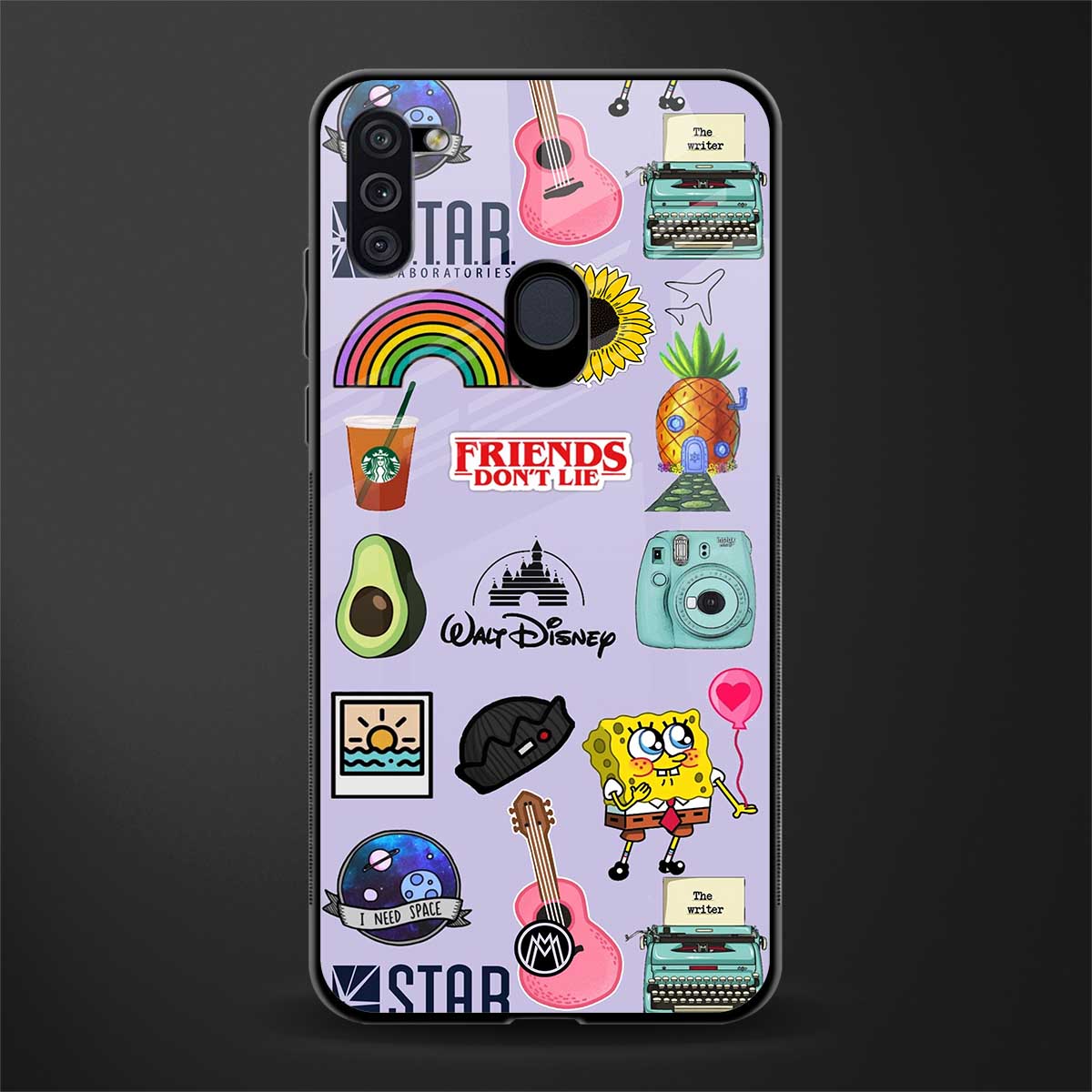 aesthetic stickers purple collage glass case for samsung galaxy m11 image