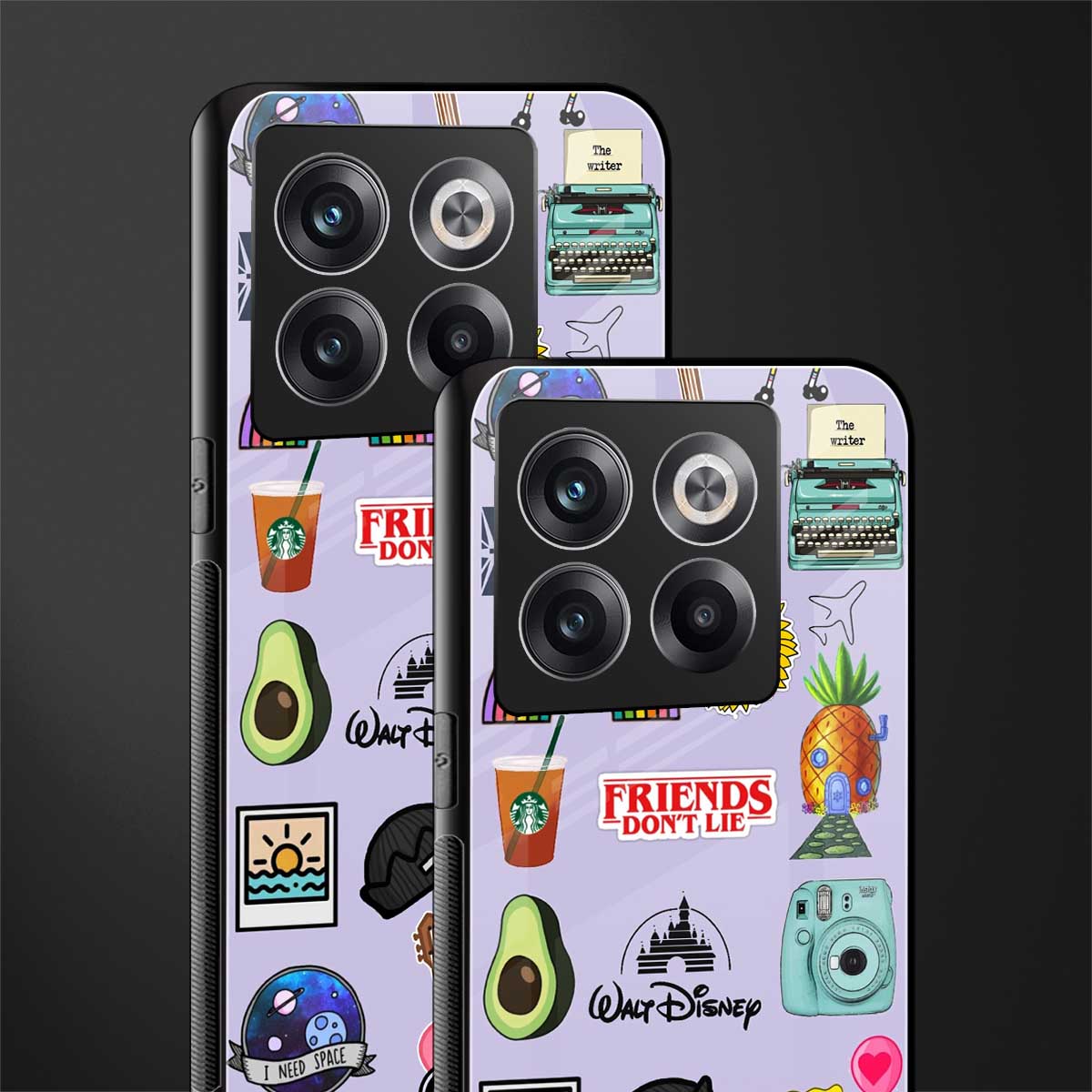 aesthetic stickers purple collage back phone cover | glass case for oneplus 10t