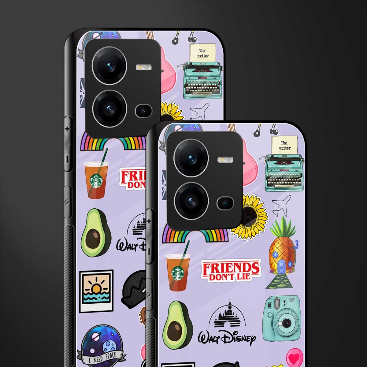 aesthetic stickers purple collage back phone cover | glass case for vivo v25-5g