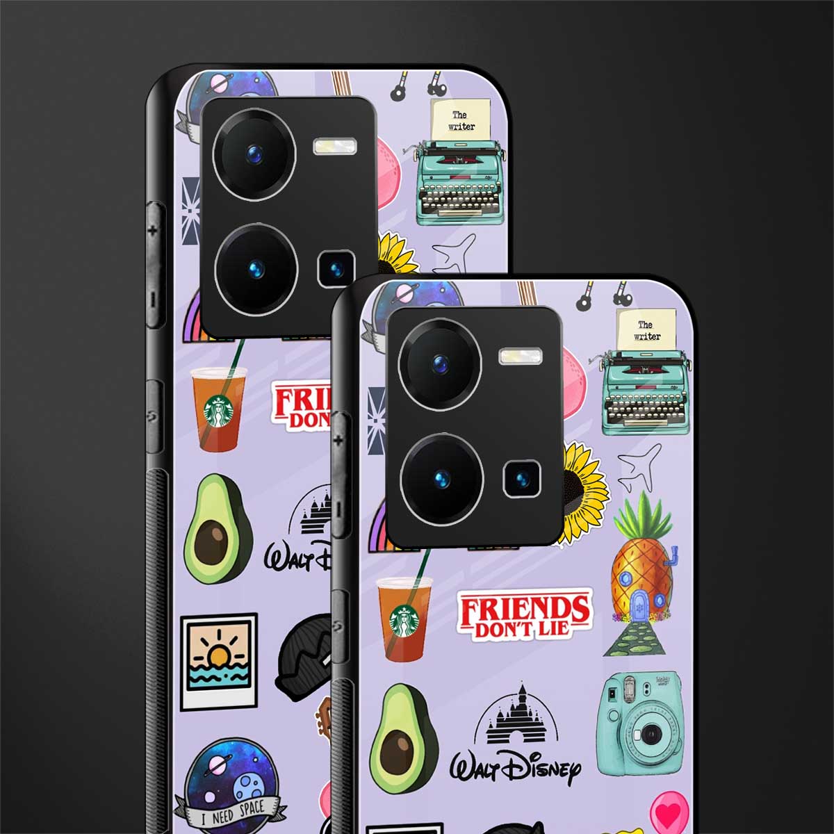 aesthetic stickers purple collage back phone cover | glass case for vivo y35 4g