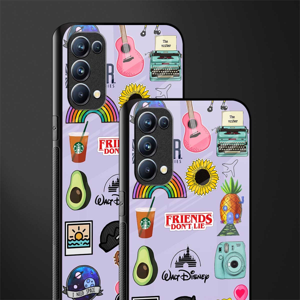 aesthetic stickers purple collage back phone cover | glass case for oppo reno 5
