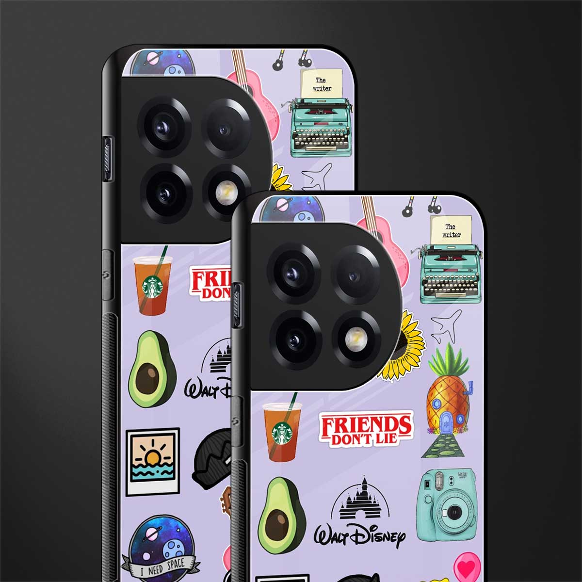 aesthetic stickers purple collage back phone cover | glass case for oneplus 11r