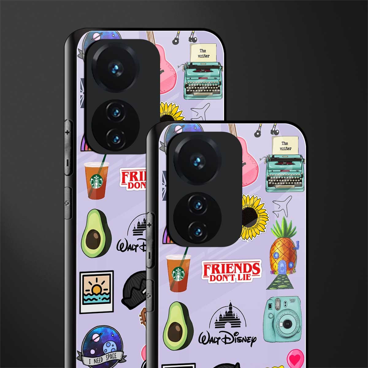 aesthetic stickers purple collage back phone cover | glass case for vivo t1 44w 4g