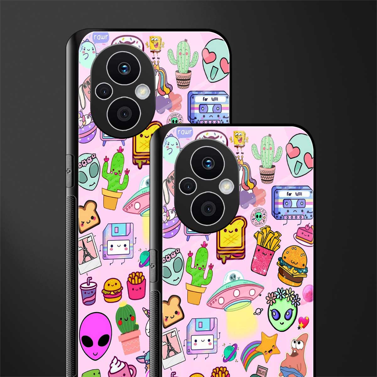 alien stickers studio back phone cover | glass case for oppo f21 pro 5g