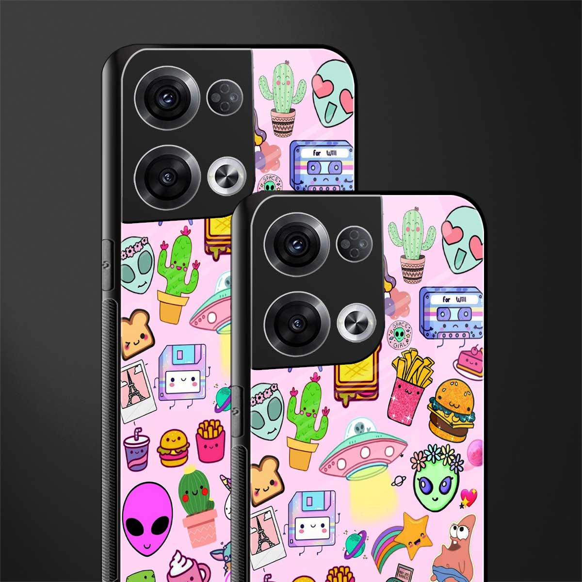 alien stickers studio back phone cover | glass case for oppo reno 8 pro