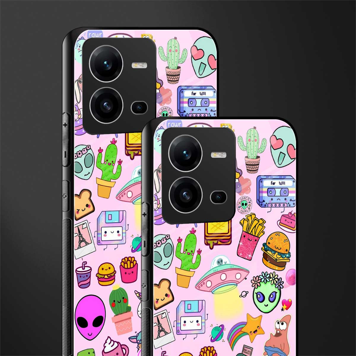 alien stickers studio back phone cover | glass case for vivo v25-5g