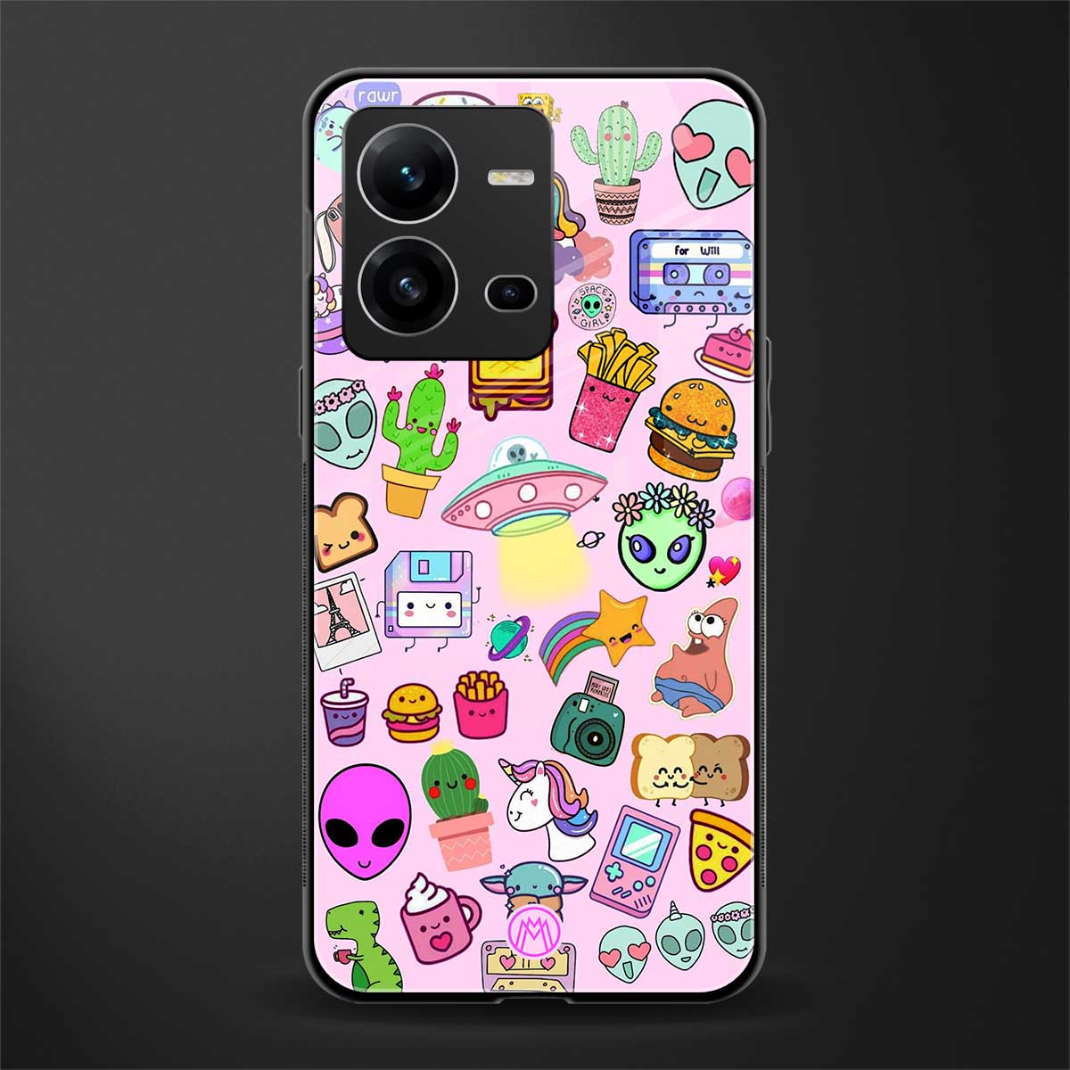 alien stickers studio back phone cover | glass case for vivo v25-5g