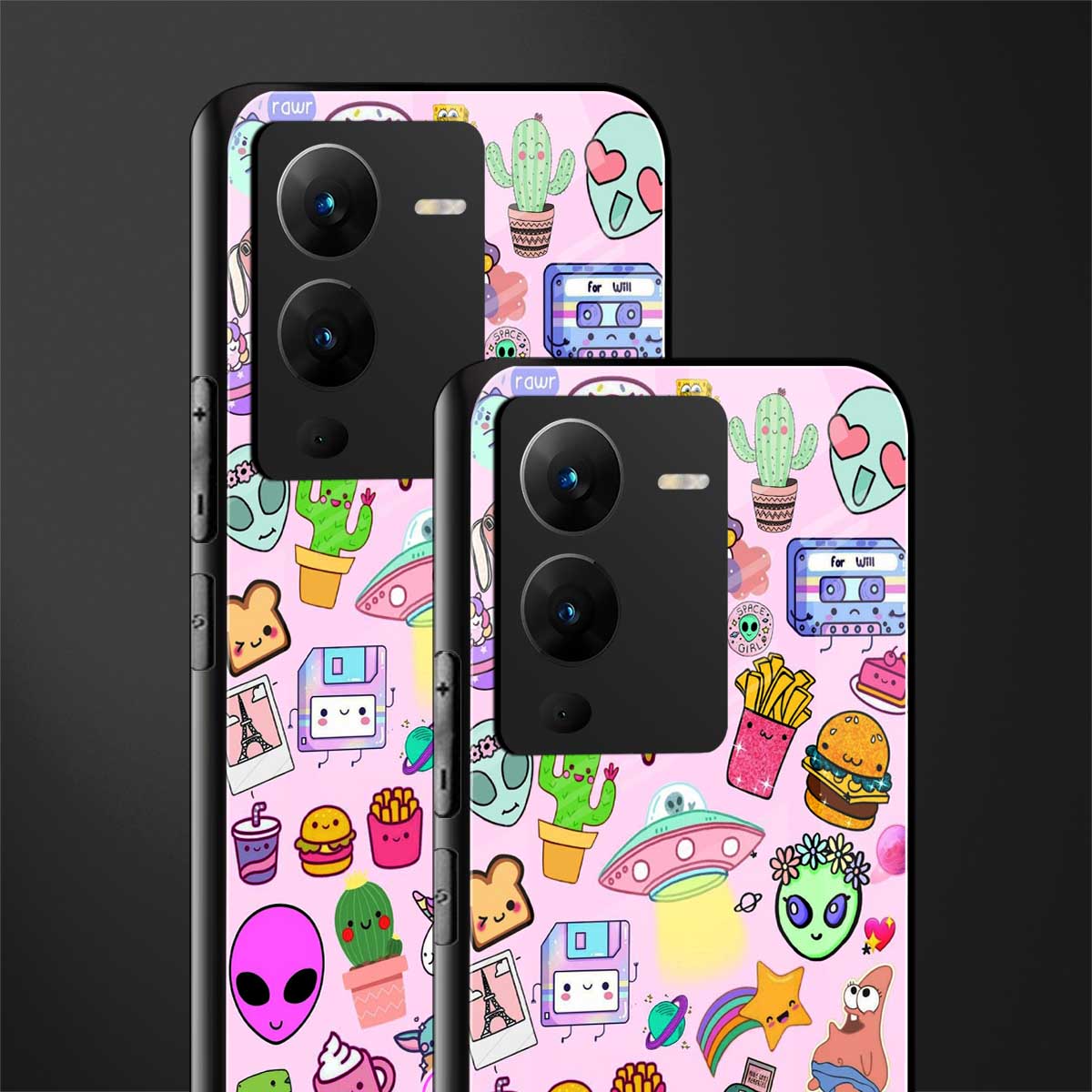 alien stickers studio back phone cover | glass case for vivo v25 pro 5g
