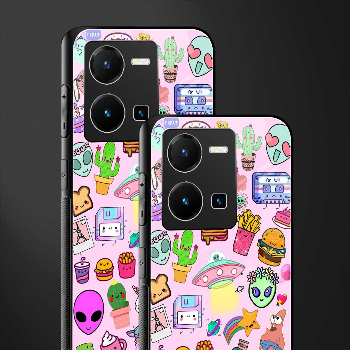 alien stickers studio back phone cover | glass case for vivo y35 4g