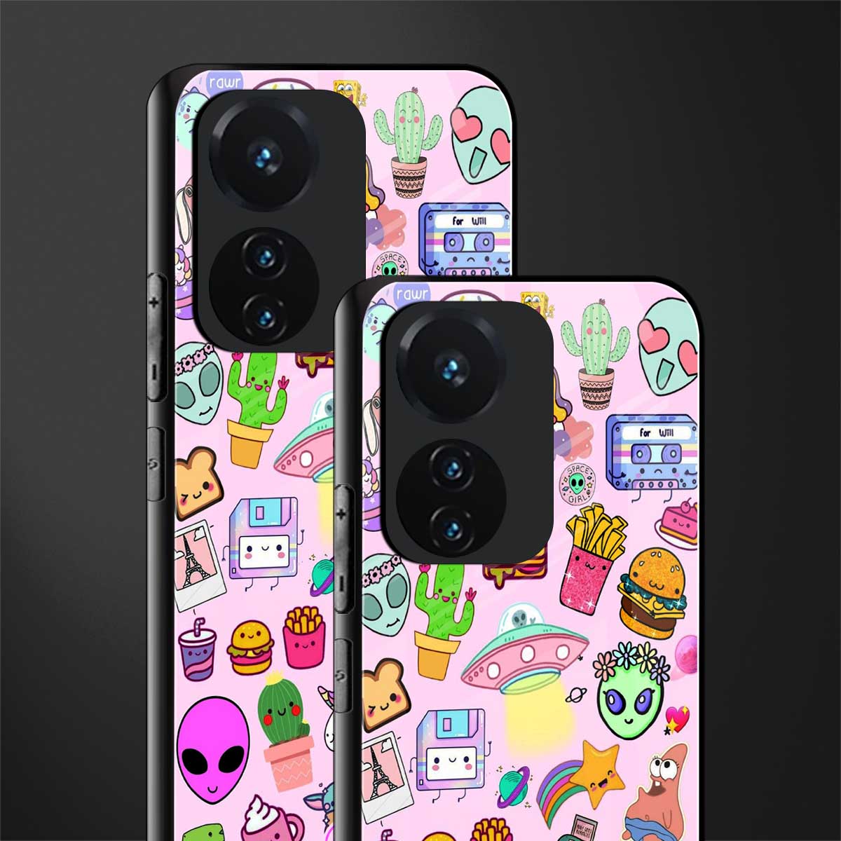alien stickers studio back phone cover | glass case for vivo t1 44w 4g