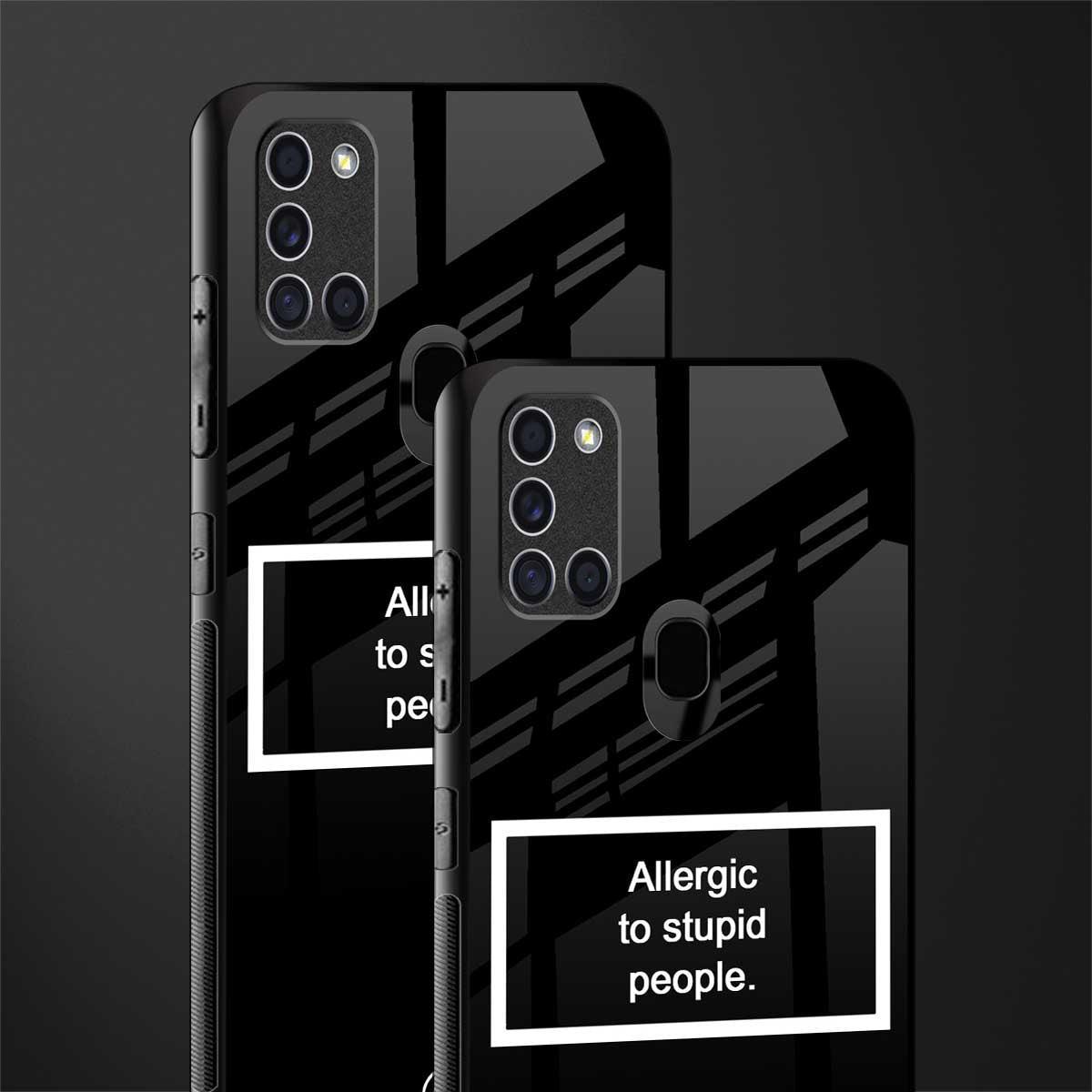 allergic to stupid people black glass case for samsung galaxy a21s image-2