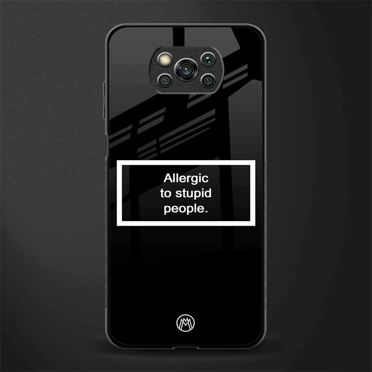 allergic to stupid people black glass case for poco x3 image