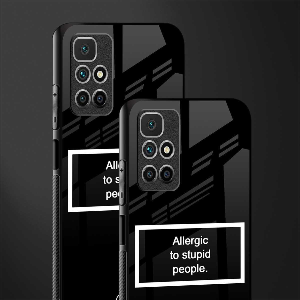 allergic to stupid people black glass case for redmi 10 prime image-2